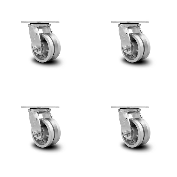 4 Inch V Groove Semi Steel Wheel Swivel Caster Set with Ball Bearings SCC